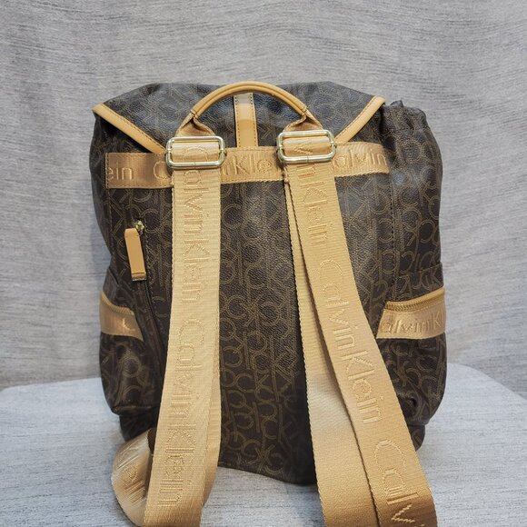 Calvin Klein Backpack Monogram Logo CK Print Drawstring Flap Bag - Picture 6 of 11